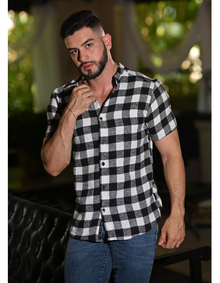 Camisa xadrez flanelado preto/ branco