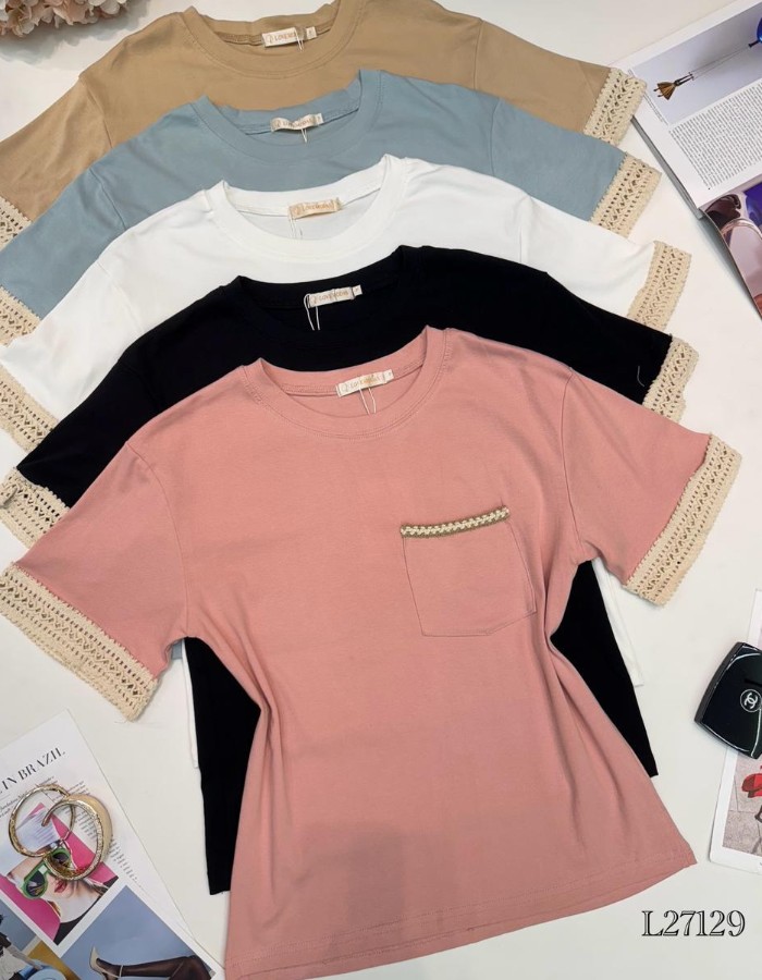 BLUSA DE ALGODÃO C/ELASTANO C/BOLSO E DETALHE NA MANGA