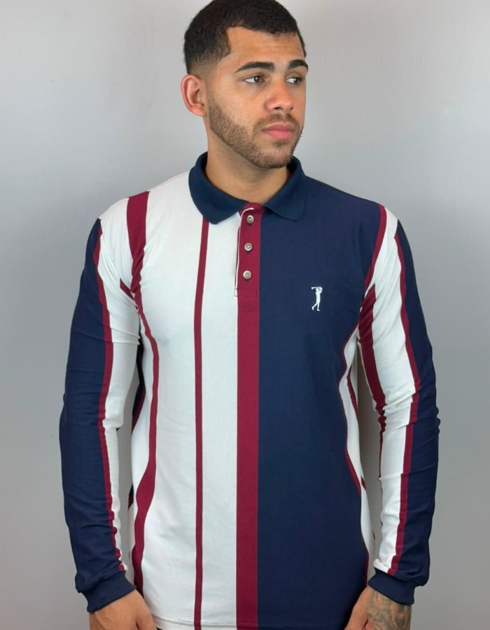 Polo listra vertical manga longa