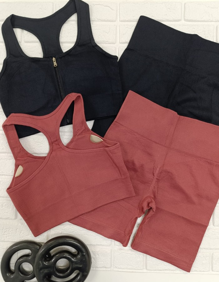 CONJUNTO SHORT EMPINA BUMBUM TOP ZÍPER CANELADO