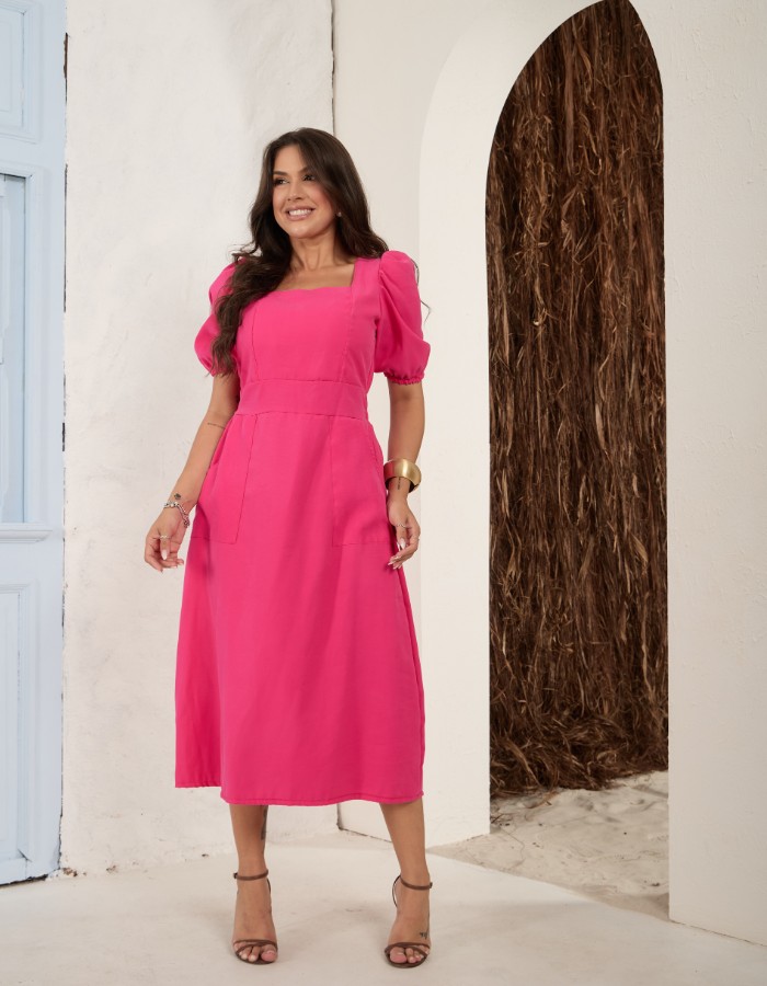 VESTIDO MIDI COM BOLSO ( TEC. MARRANT SENSORIALE )