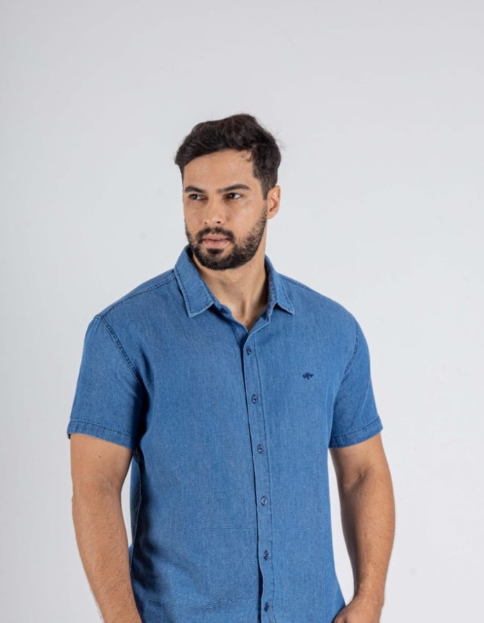 Camisa manga curta jeans 