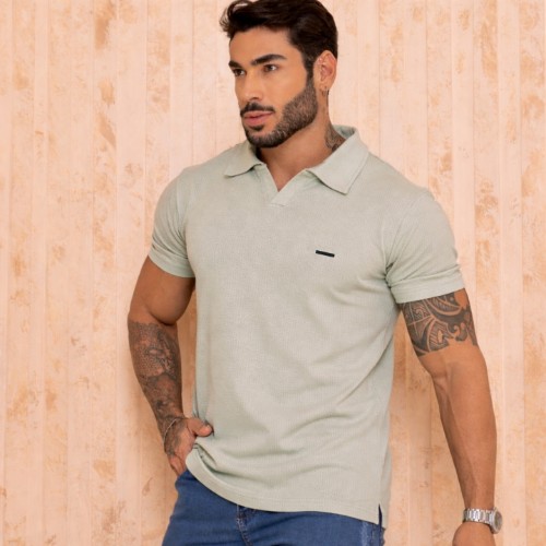 camisa polo gola v waffle