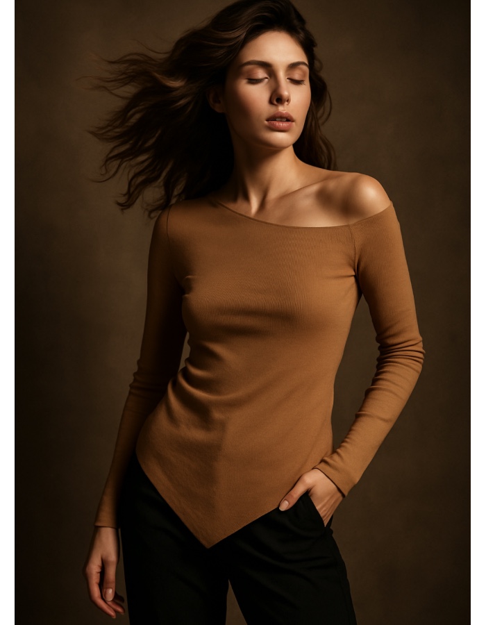 BLUSA TECIDO CANELADO MANGA LONGA 