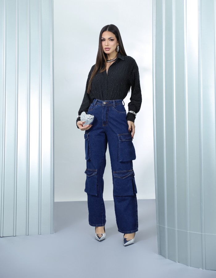 CALÇA CARGO JEANS 4 BOLSOS