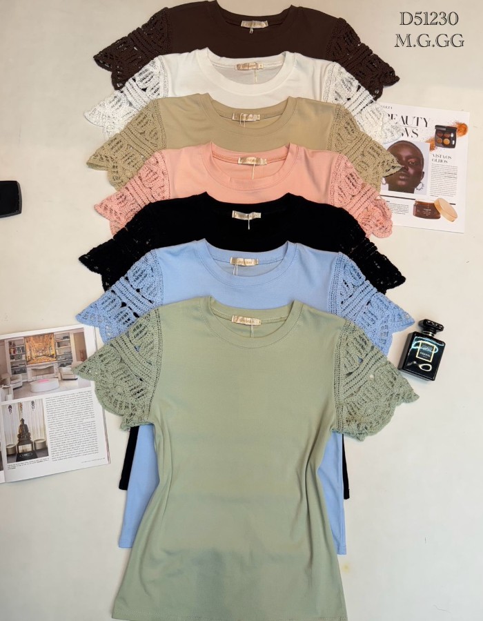 T-SHIRT C/ CROCHE NA MANGA