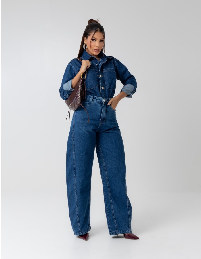 calça barrel leg emendas frente