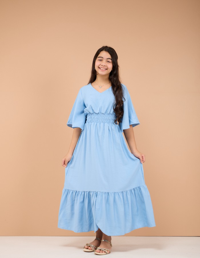 VESTIDO MIDI FENDA NO BABADO( TEC. MARRANT )