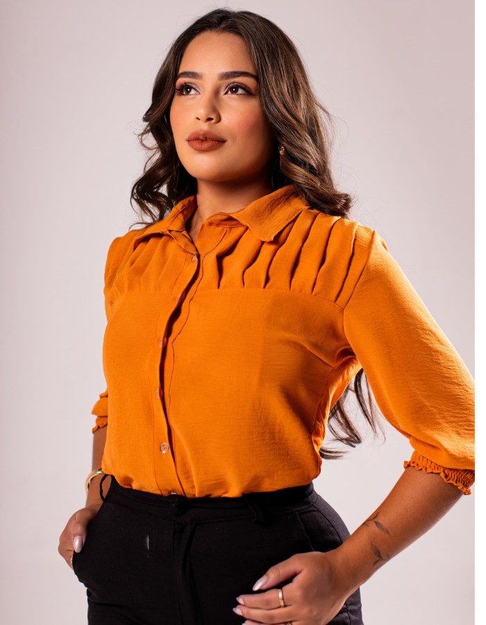 BLUSA MANGA PREGAS BOTÕES EM CREPE DUNA