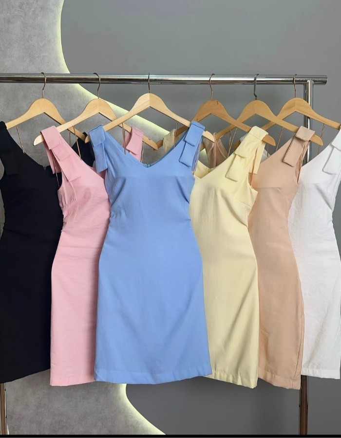 Vestido C/Laço Nos Ombros