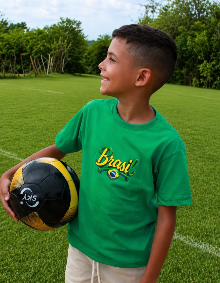  Camisa Brasil Malha MENEGOTTI 100% Algodão Fio 30 infanto-juvenil 