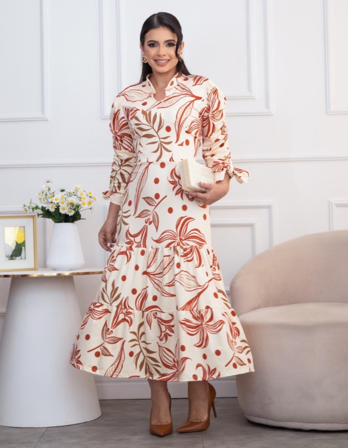 VESTIDO ESTAMPADO MANGA FRANZIDA