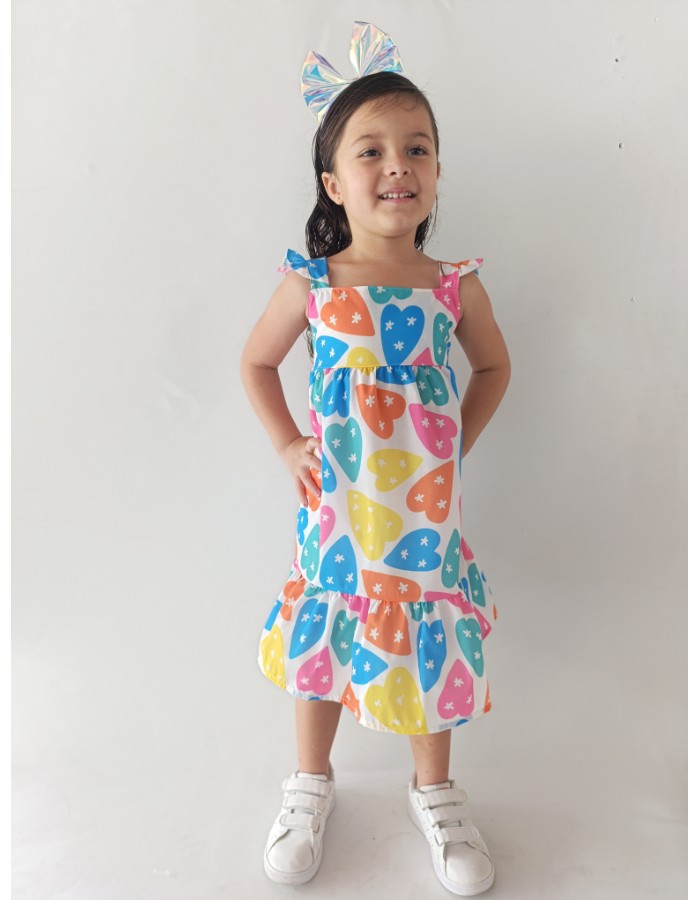 Vestido luna coração tecido 100% algodão