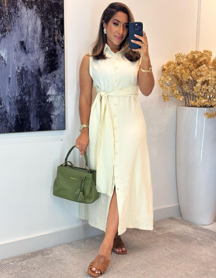 VESTIDO TECIDO COM BOTÃO 