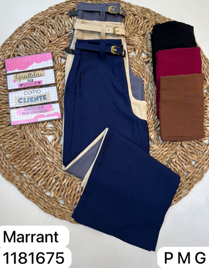 CALÇA PANTALONA C/CINTO COR DA PEÇA TECIDO MARANTE 