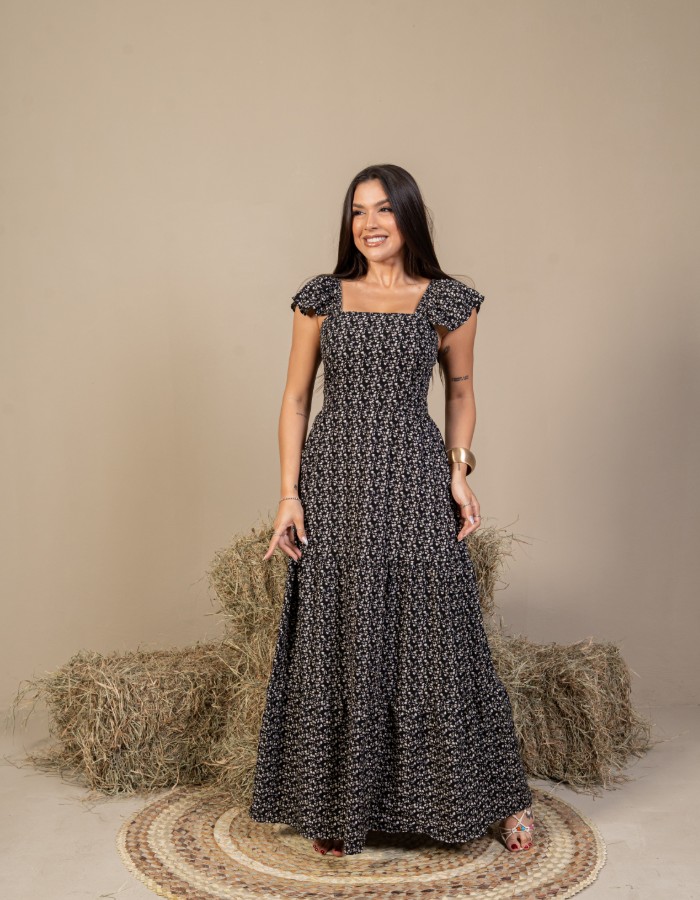 VESTIDO LONGO BABADINHO OMBRO (VISCOLINHO)