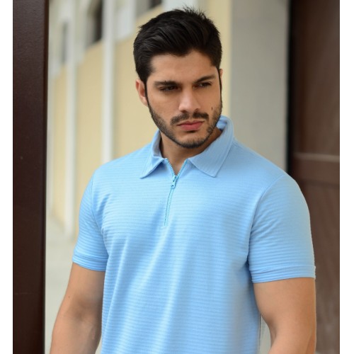 Camisa gola polo zíper tratorizado