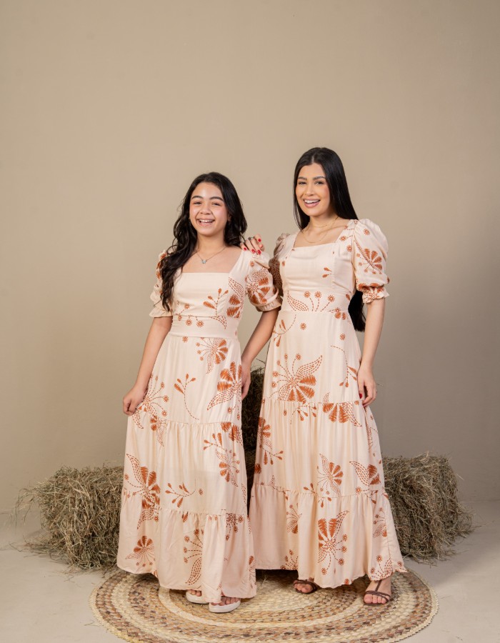 VESTIDO LONGO MANGA CURTA (TEC. VISCOLINHO)