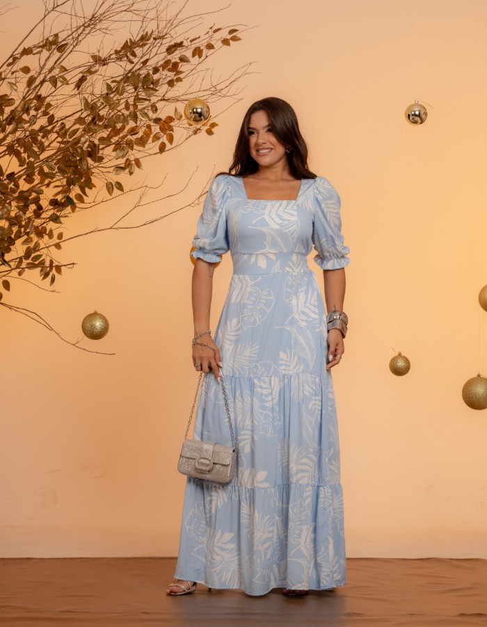 VESTIDO LONGO MANGA CURTA (TEC. VISCOLINHO)