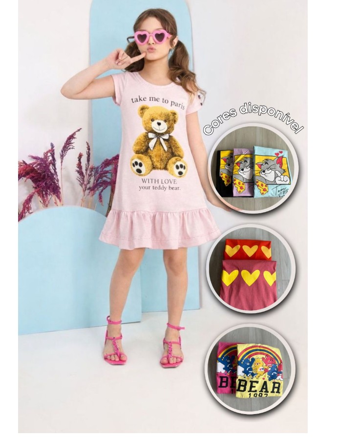 VESTIDO JUVENIL ESTAMPADO C/ BABADO ALGODÃO