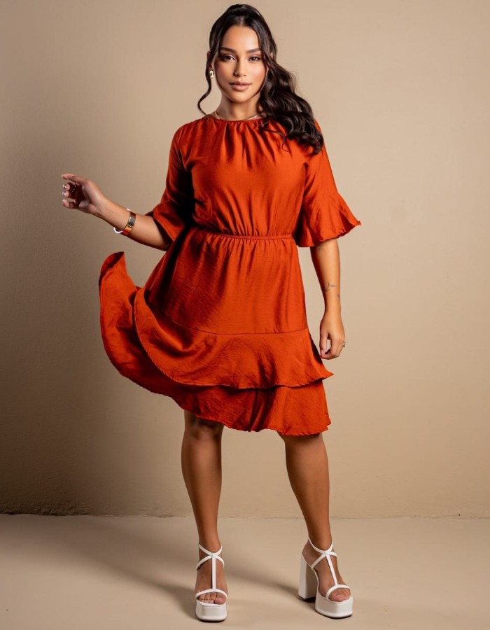 VESTIDO CURTO MANGA 3/4 EM VISCOSE C/ POLIAMIDA