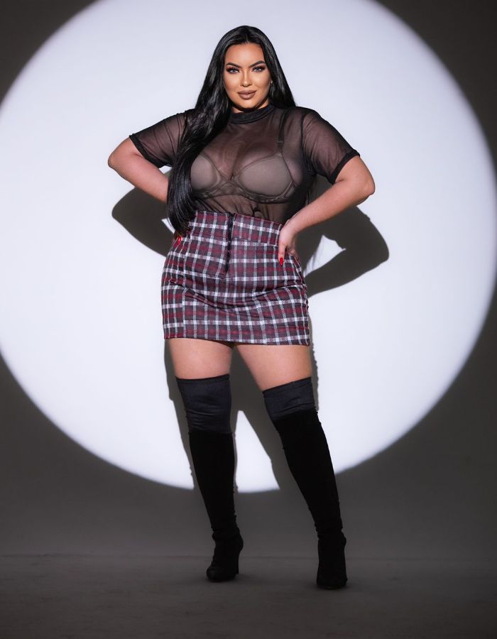 Saia xadrez com zíper estampas variadas 