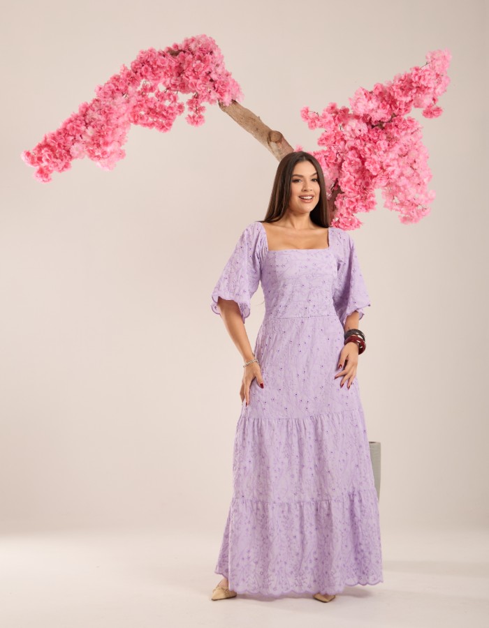 VESTIDO LONGO ( TEC. CAMBRAIA BORBADO 100% ALGODÃO)