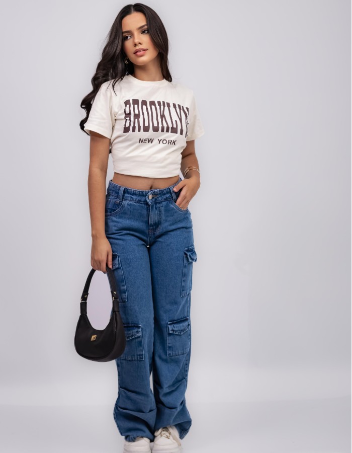 CALÇA WIDE LEG BOLSOS CARGO DETALHE BARRA PLINÇADA(DESGRADEADA)