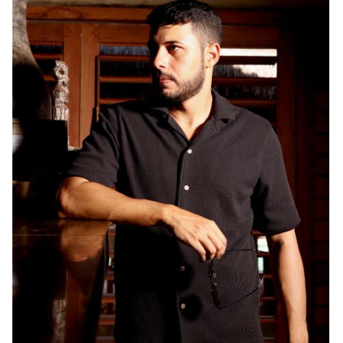 CAMISA GOLA CUBANA MALHA TEXTURIZADA 
