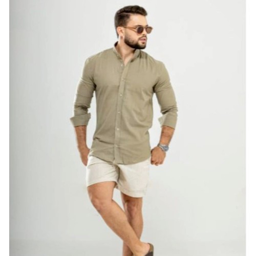 Camisa manga longa linho gola tradicional 