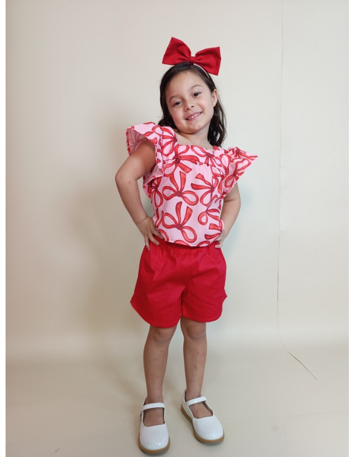 Conjunto tecido Maya laço blusa 100% algodão short algodão com elastano