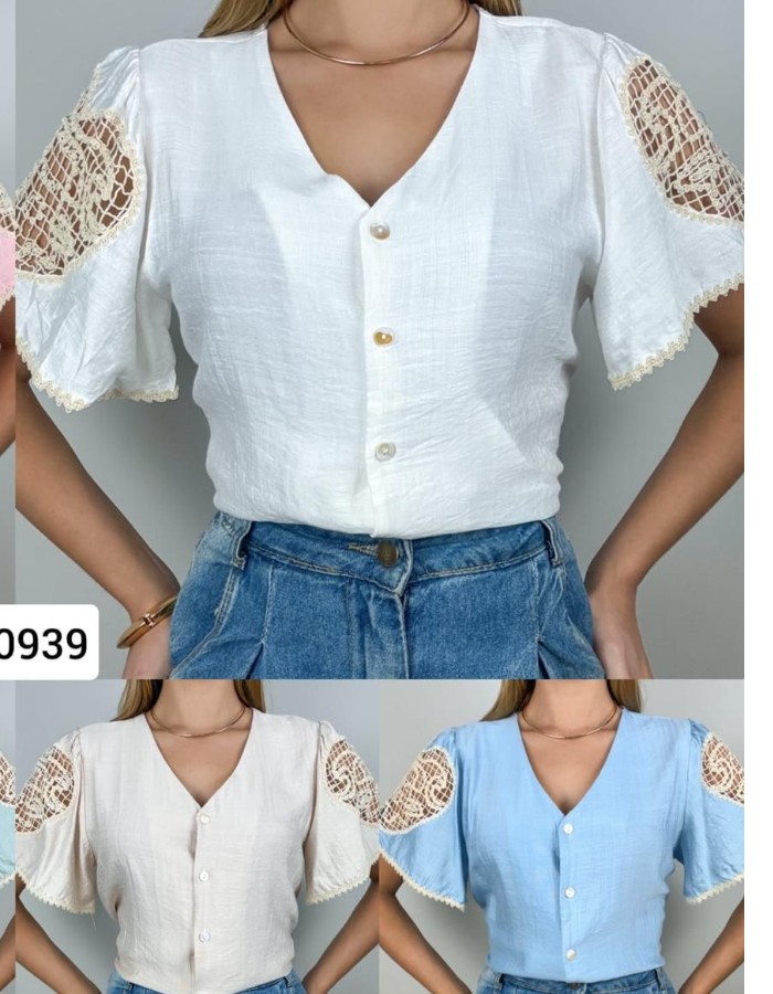 BLUSA TECIDO CREPESEDA BORDADO NA MANGA