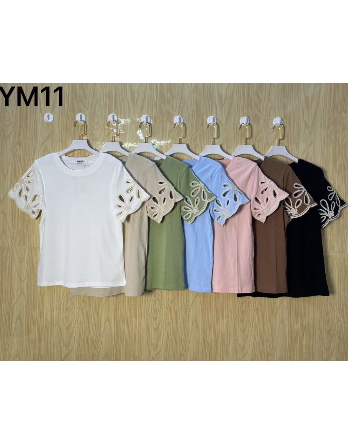 T-SHIRT TECIDO ALGODÃO C/ ELASTANO BORDADA NA MANGA