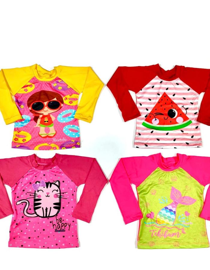 CAMISA FEMININA INFANTIL UV 50+ ESTAMPAS DIVERSAS