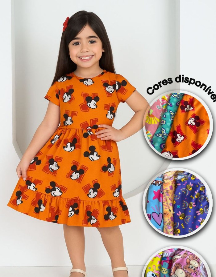 VESTIDO INFANTIL COM MANGA E BABADO