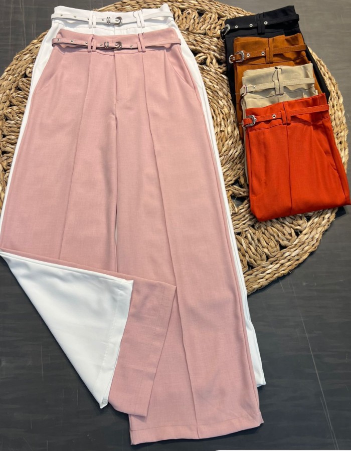 CALÇA PANTOLONA COM CINTO COR DA PEÇA 