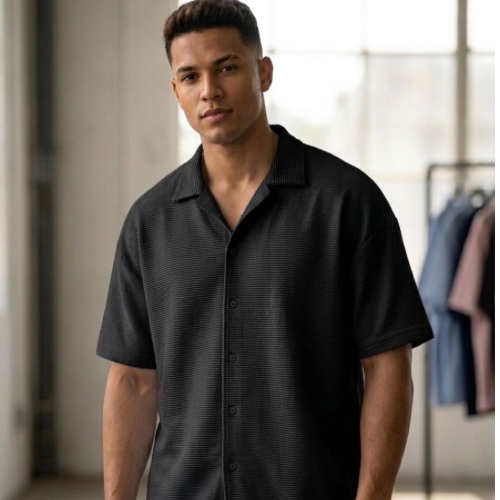CAMISA CUBANA TEXTURIZADA ONDAS 