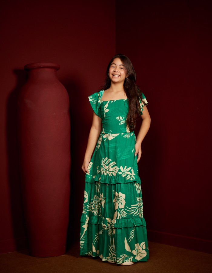 VESTIDO LONGO LASTEX NAS COSTAS/MANGA (TEC. VISCOLINHO)