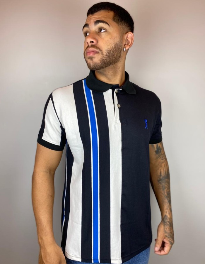 Polo c emenda vertical bordado liso