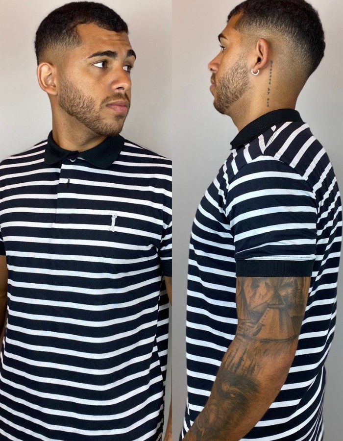 POLO LISTRA HORIZONTAL (TODA LISTRADA FRENTE, COSTA E MANGA)