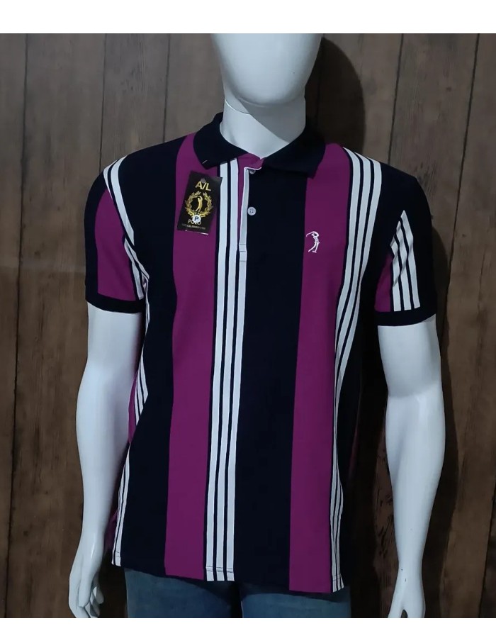 CAMISA GOLA POLO COTON LISTRADA VERTICAL 