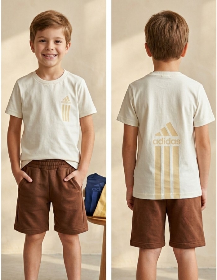 CONJUNTO ADIDAS CAMISA ESTAMPA FRENTE/COSTA + SHORT MOLETOM