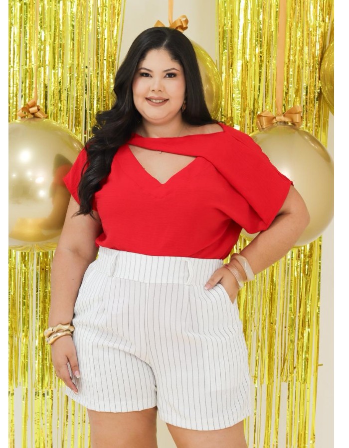 Short risca giz com ziper TECIDO