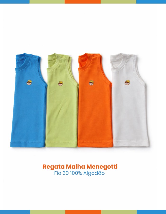 Regata Malha Menegotti Fio 30 100% Algodão Infantil Com Logo