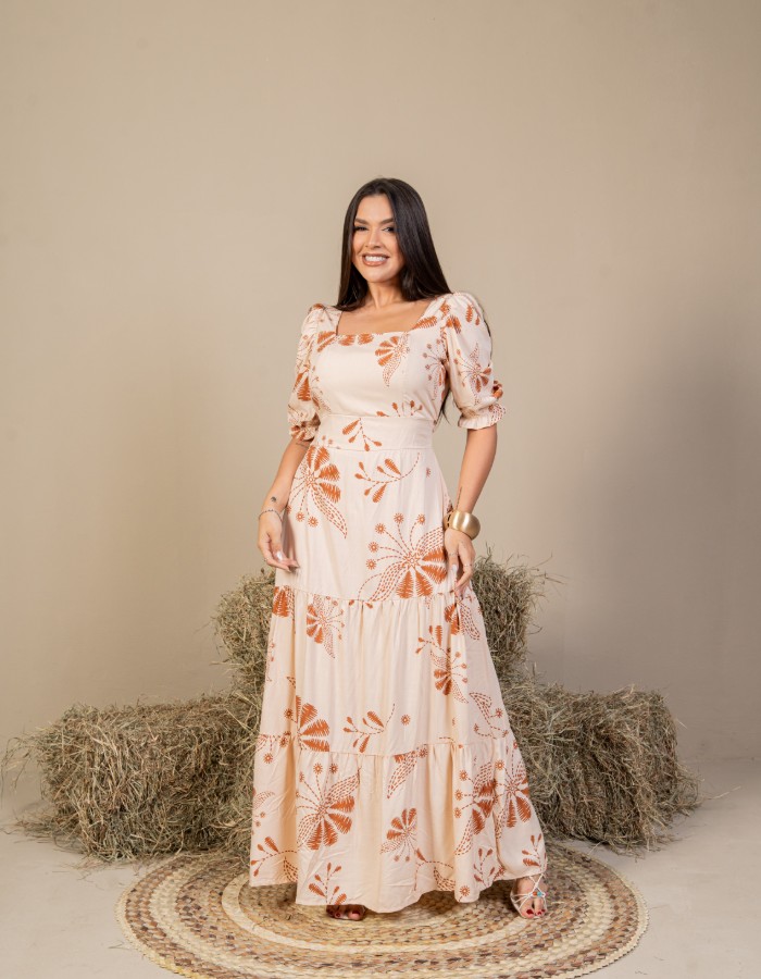 VESTIDO LONGO MANGA CURTA (TEC. VISCOLINHO)