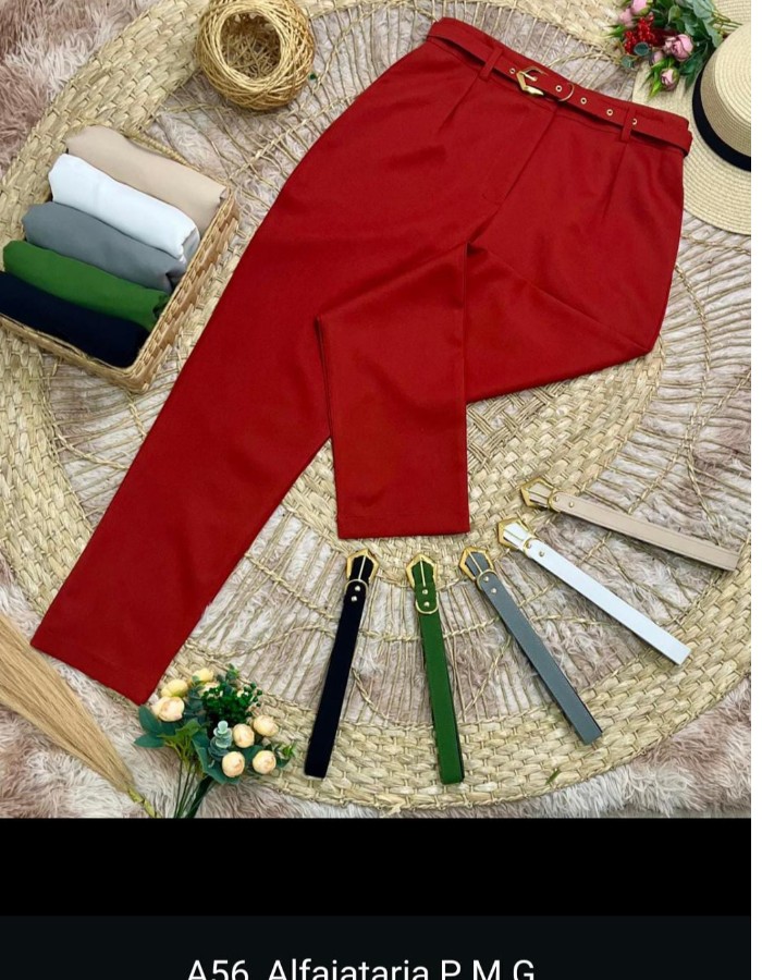 CALÇA ALFAIATARIA CINTO COR DA PERÇA FIVELA DOURADA 