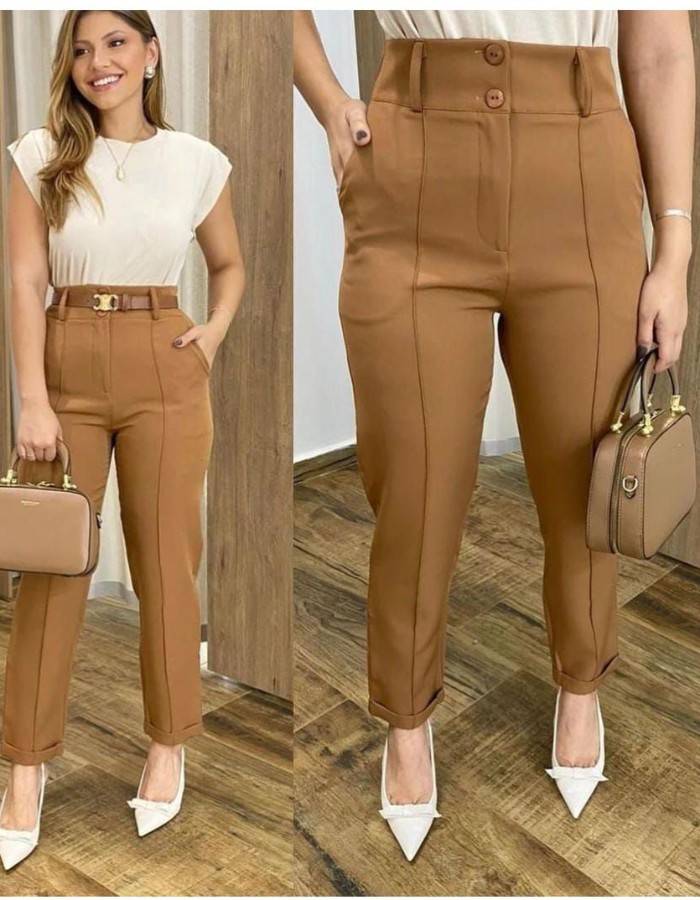 ÇALÇA TECIDO ALFAIATARIA BARRA VIRADA SEM CINTO 