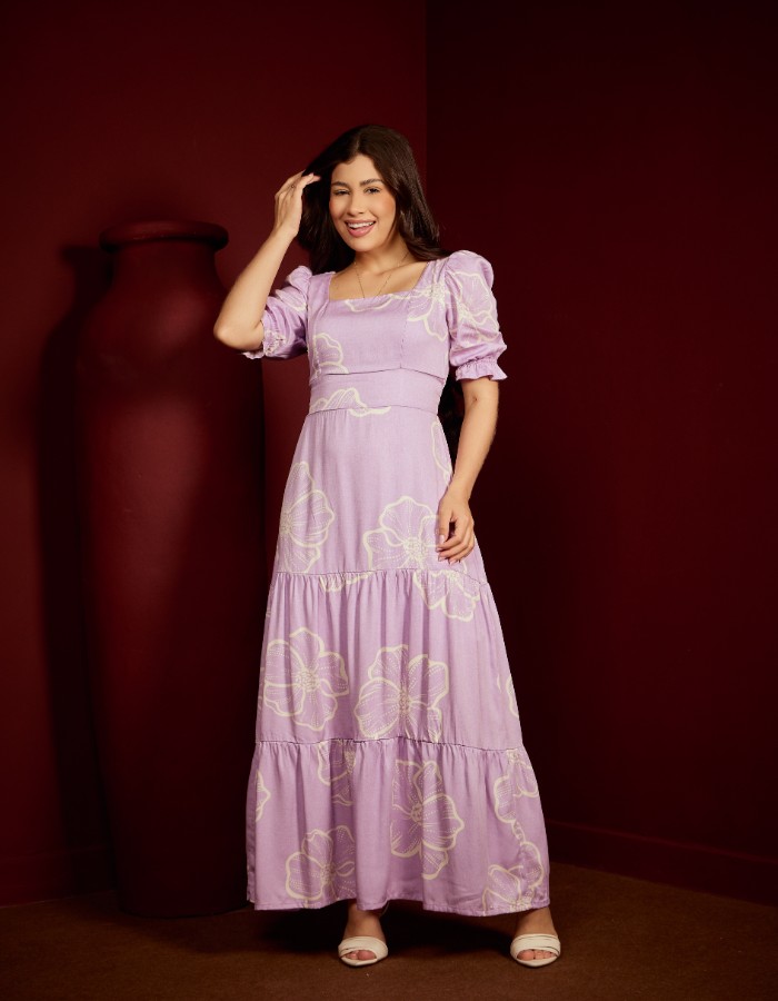 VESTIDO LONGO MANGA CURTA (TEC. VISCOSARJA)