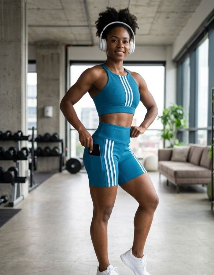 CONJUNTO SHORT BOLSO TOP POLY FAIXA