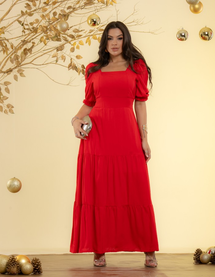 VESTIDO LONGO MANGA CURTA (TEC. VISCOLINHO)